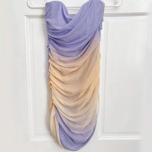 Zara Mesh Mini Dress Orange Purple Strapless Tulle Boning Short Gradient S XS